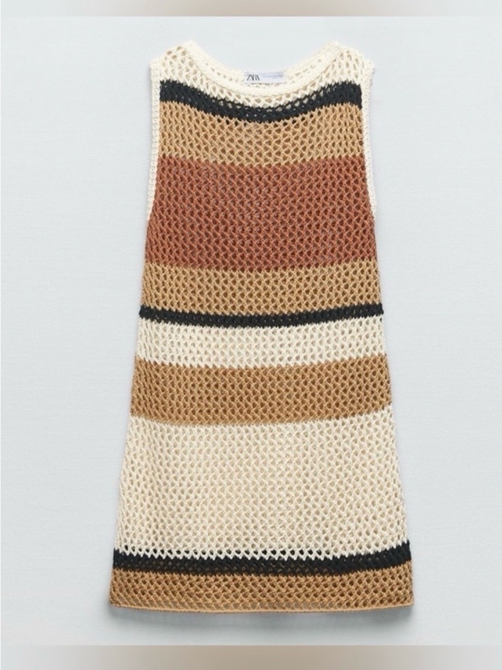 Zara Crochet Tank Dress in Cream, Tan, Rust & Black